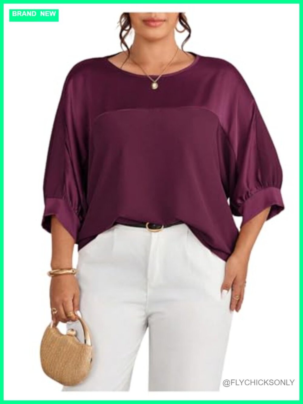 Plus Size Metallic Tops 3/4 Sleeve Blouse Business Casual